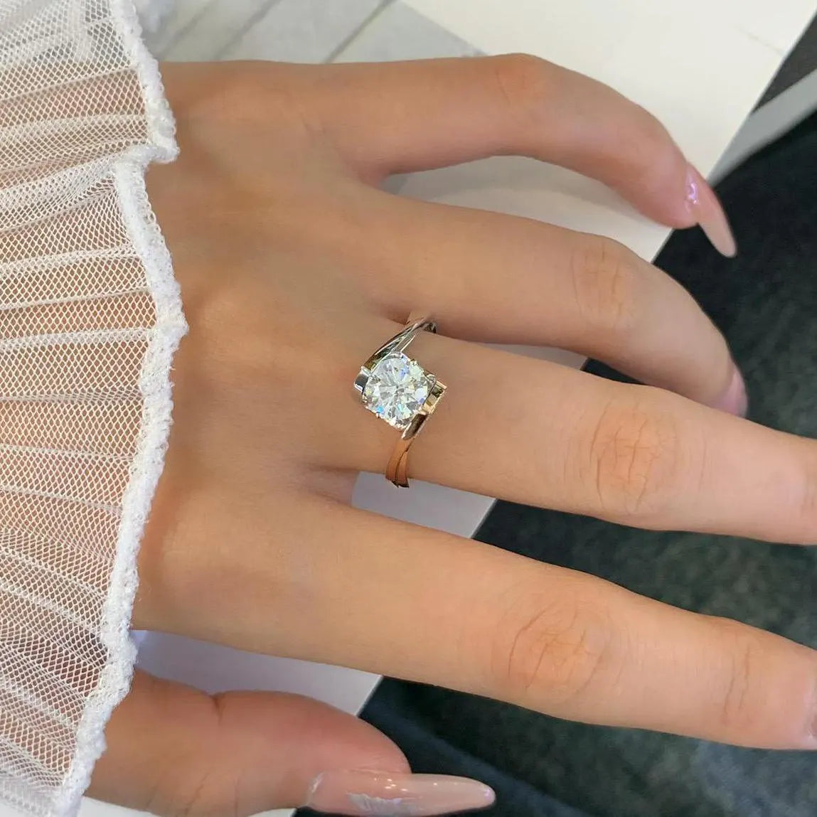 1.60tcw Round Lab Diamond Engagement Ring | Bypass Band | Two-Tone Gold | IGI Certified