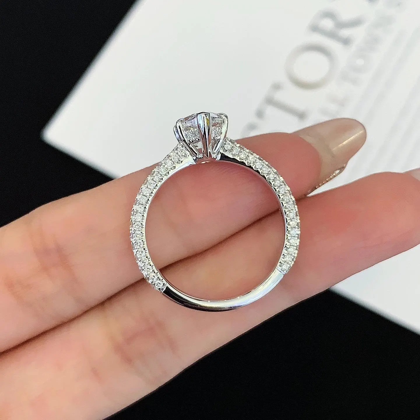 2.80tcw Pear Lab Grown Diamond Pavé Engagement Ring | 5-Prong Solitaire | IGI Certified