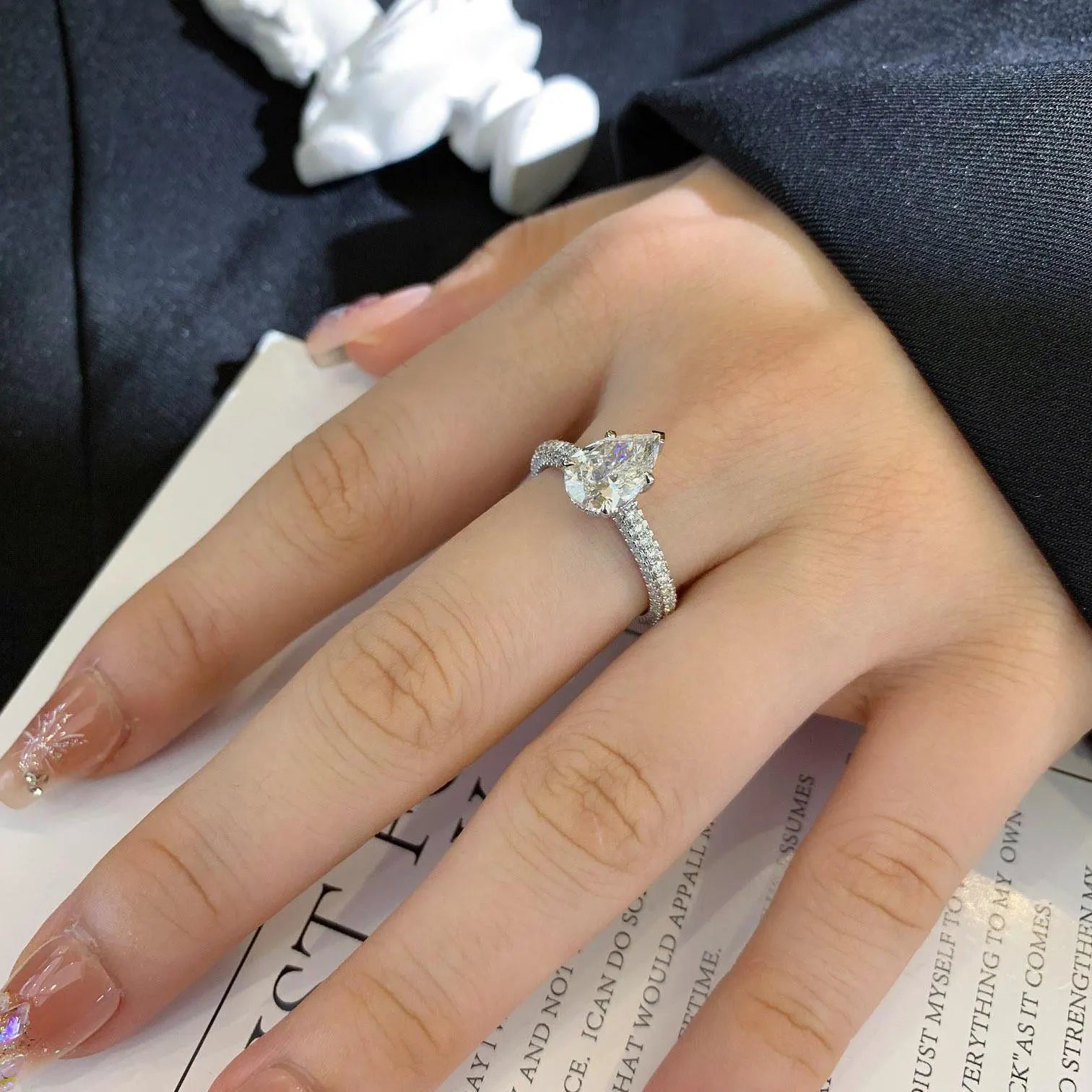 2.80tcw Pear Lab Grown Diamond Pavé Engagement Ring | 5-Prong Solitaire | IGI Certified