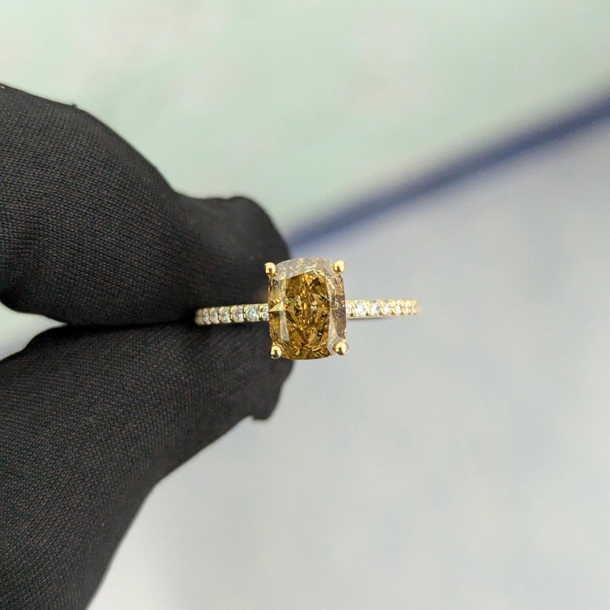 1.85tcw Fancy Cushion Lab Grown Diamond Engagement Ring | Hidden Halo | Fancy Yellow | IGI Certified | VVS–VS Clarity | Yellow Gold