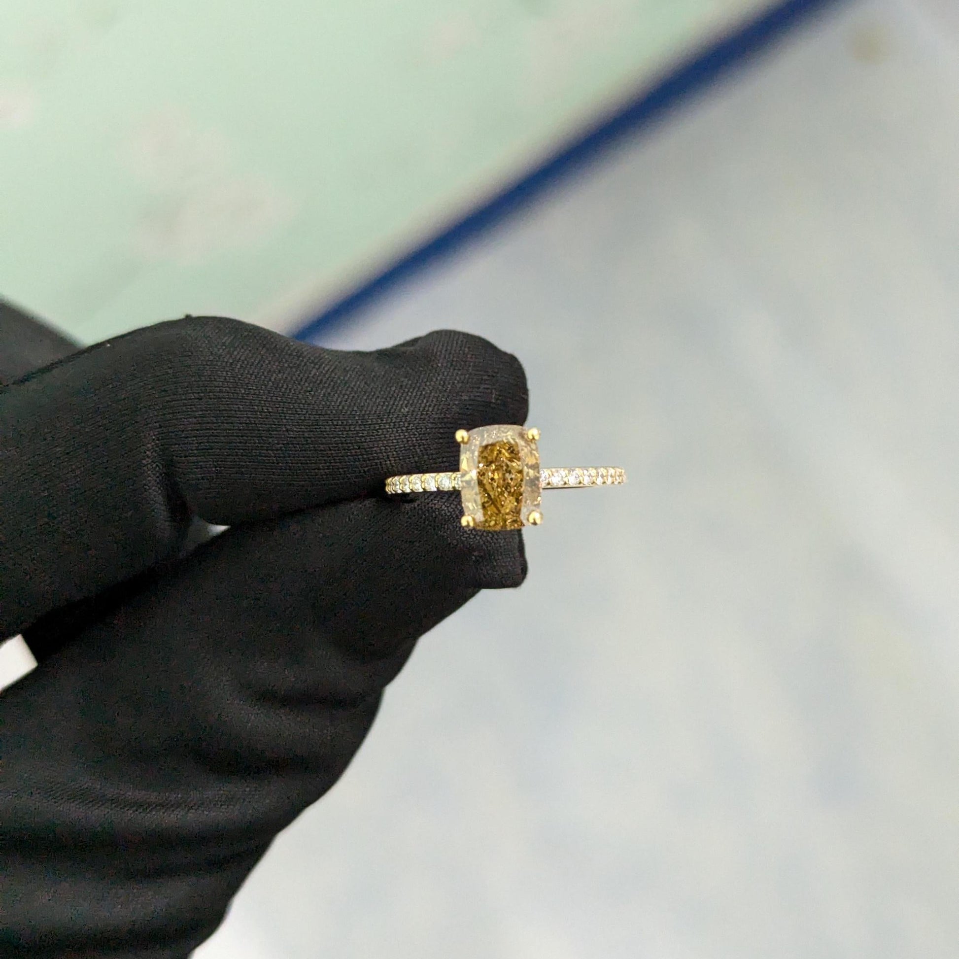 1.85tcw Fancy Cushion Lab Grown Diamond Engagement Ring | Hidden Halo | Fancy Yellow | IGI Certified | VVS–VS Clarity | Yellow Gold