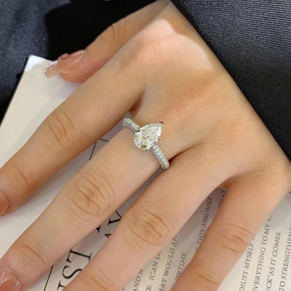 2.80tcw Pear Lab Grown Diamond Pavé Engagement Ring | 5-Prong Solitaire | IGI Certified