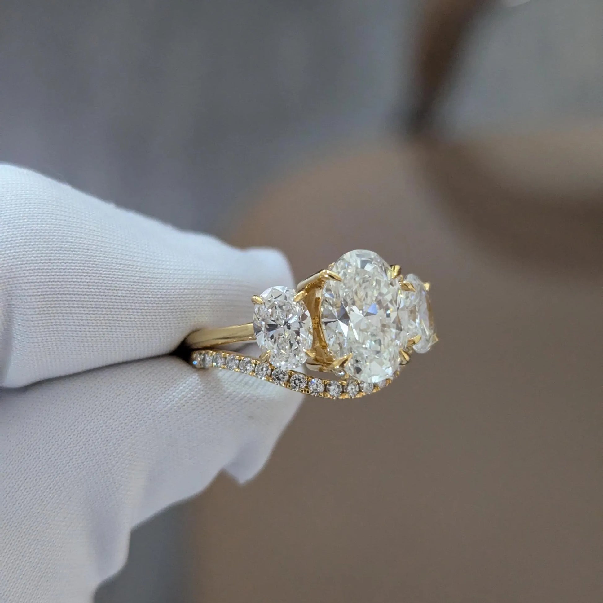 Ethical 3.85tcw Lab-Grown Diamond Oval Ring Set with Band | IGI | Yellow Gold