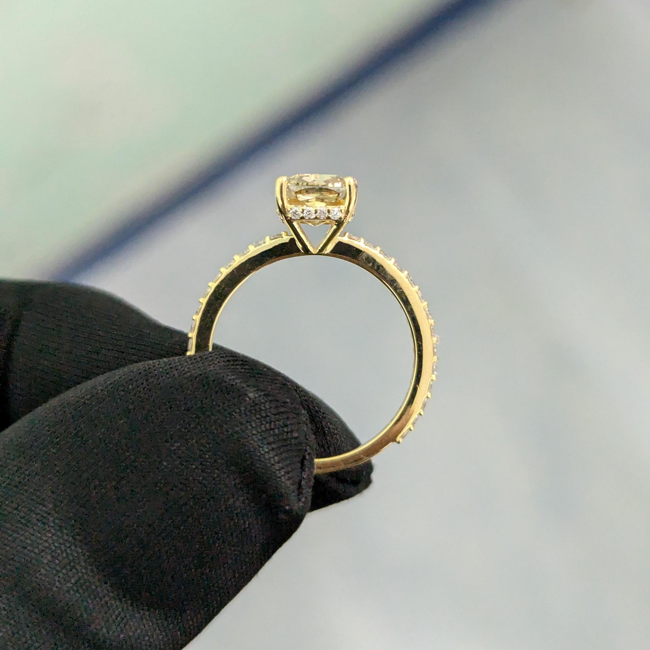 1.85tcw Fancy Cushion Lab Grown Diamond Engagement Ring | Hidden Halo | Fancy Yellow | IGI Certified | VVS–VS Clarity | Yellow Gold