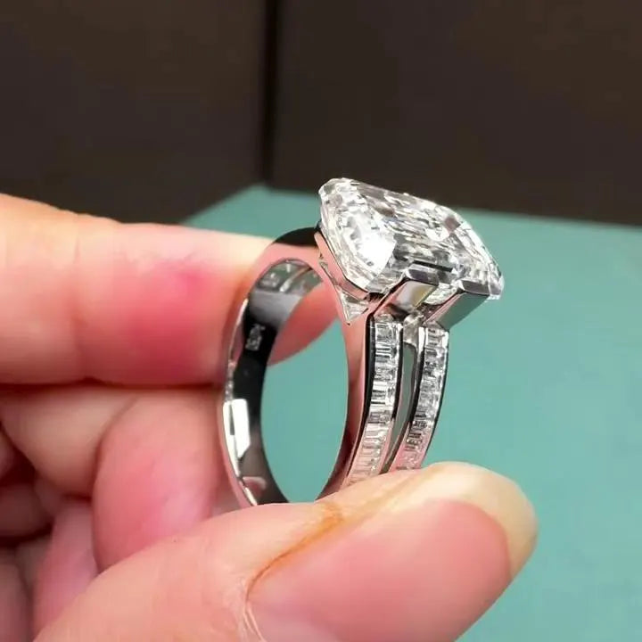 Emerald 8.00tcw Lab Diamond Ring | Baguette Double Band | Channel Set | IGI Certified