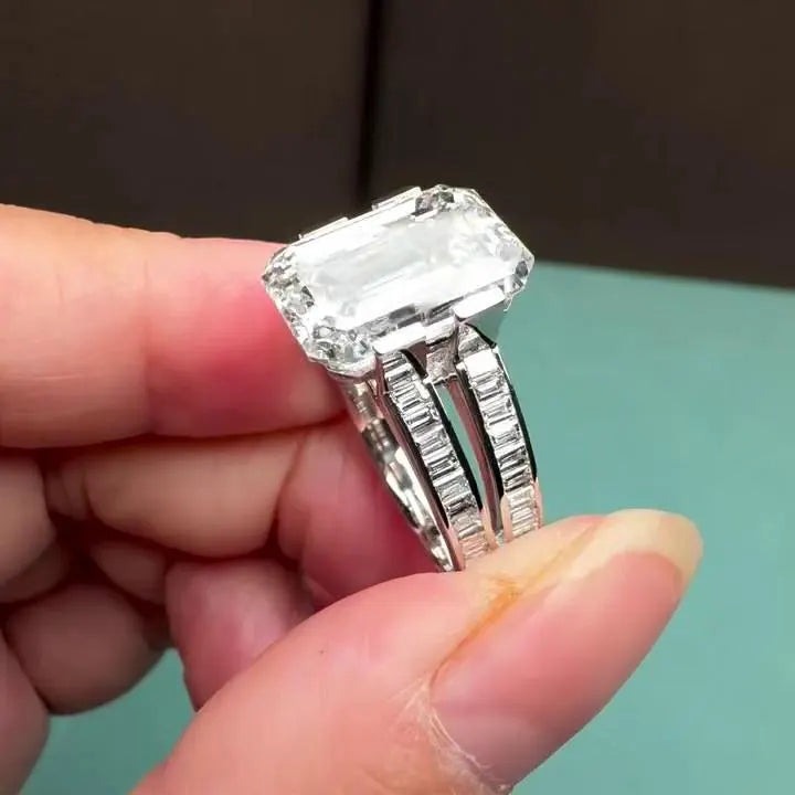 Emerald 8.00tcw Lab Diamond Ring | Baguette Double Band | Channel Set | IGI Certified