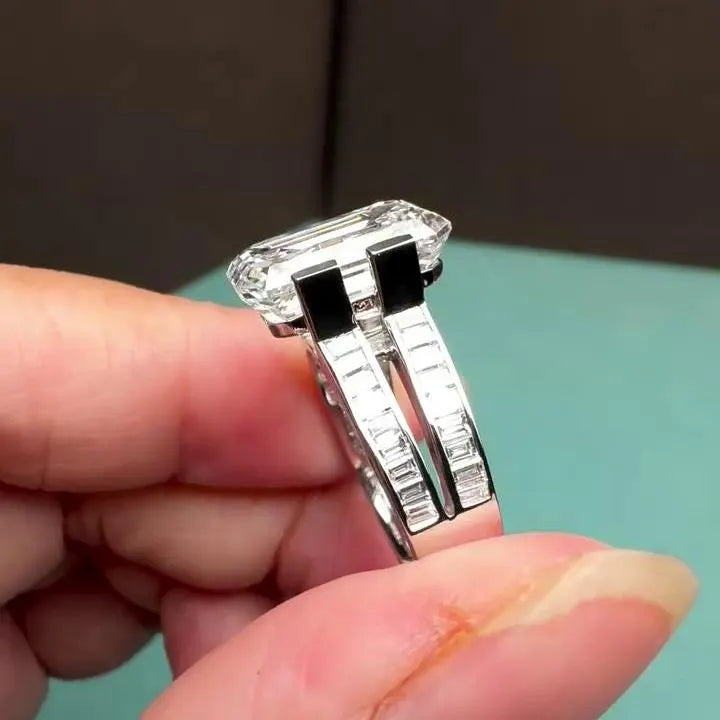 Emerald 8.00tcw Lab Diamond Ring | Baguette Double Band | Channel Set | IGI Certified