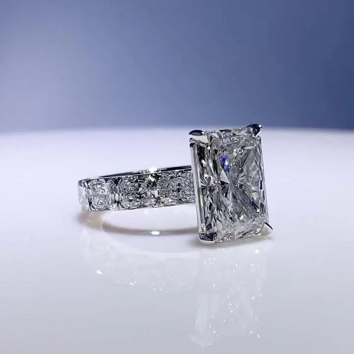 Radiant 7.50tcw Lab Diamond Ring with Elongated Cushion Sides | IGI Certified