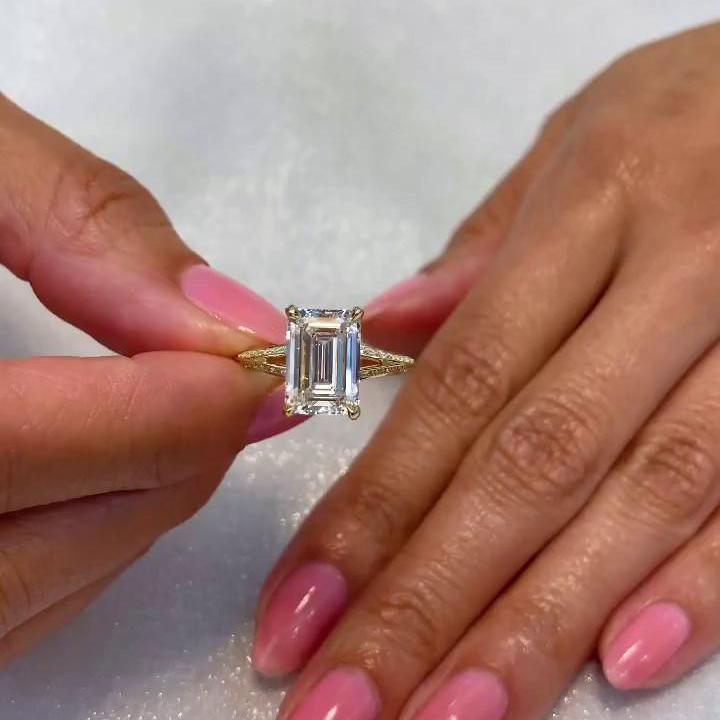 4.30 Carat Emerald Lab Diamond Ring | IGI Certified | Modern Split Shank | White & Yellow Gold
