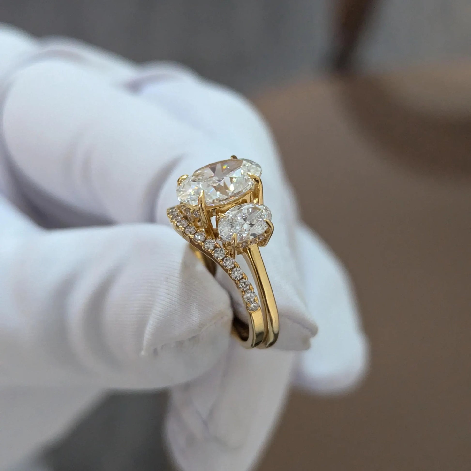 Ethical 3.85tcw Lab-Grown Diamond Oval Ring Set with Band | IGI | Yellow Gold