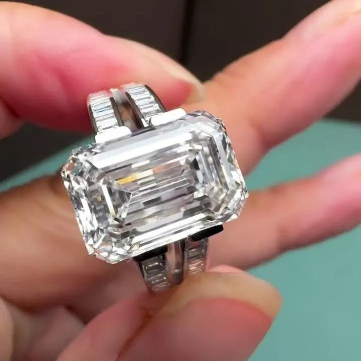 Emerald 8.00tcw Lab Diamond Ring | Baguette Double Band | Channel Set | IGI Certified
