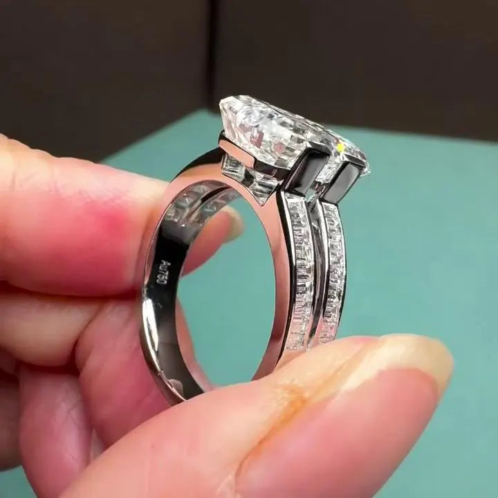 Emerald 8.00tcw Lab Diamond Ring | Baguette Double Band | Channel Set | IGI Certified