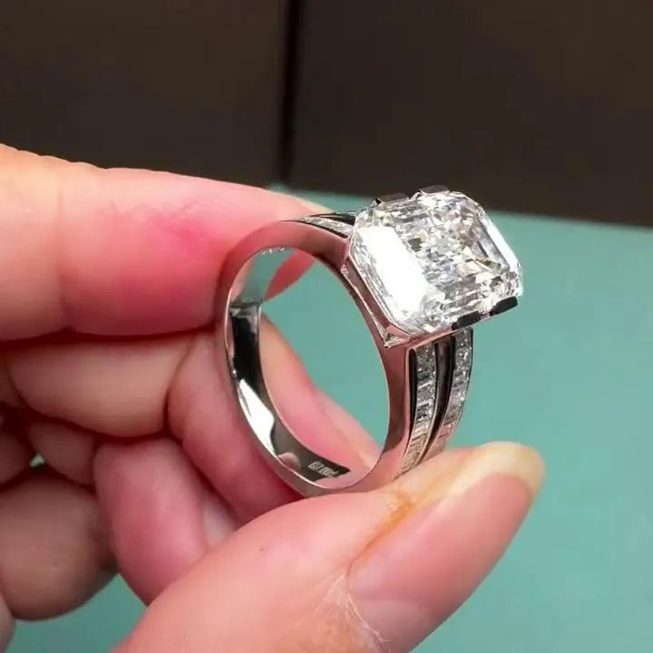 Emerald 8.00tcw Lab Diamond Ring | Baguette Double Band | Channel Set | IGI Certified