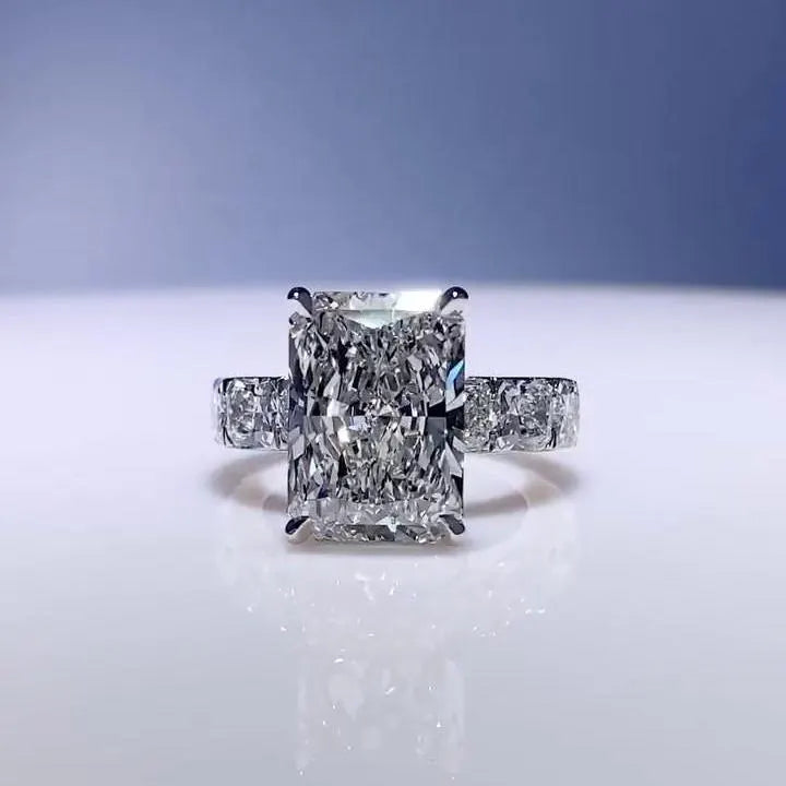 Radiant 7.50tcw Lab Diamond Ring with Elongated Cushion Sides | IGI Certified