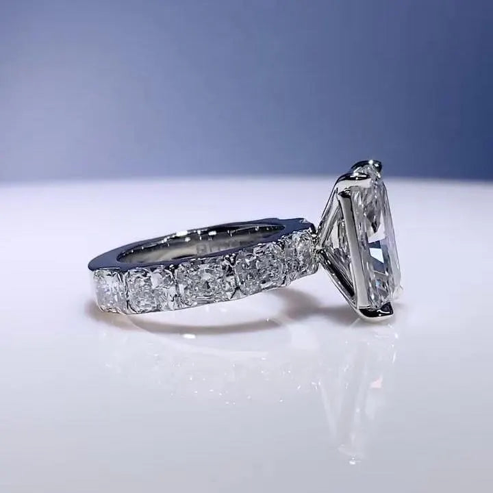 Radiant 7.50tcw Lab Diamond Ring with Elongated Cushion Sides | IGI Certified