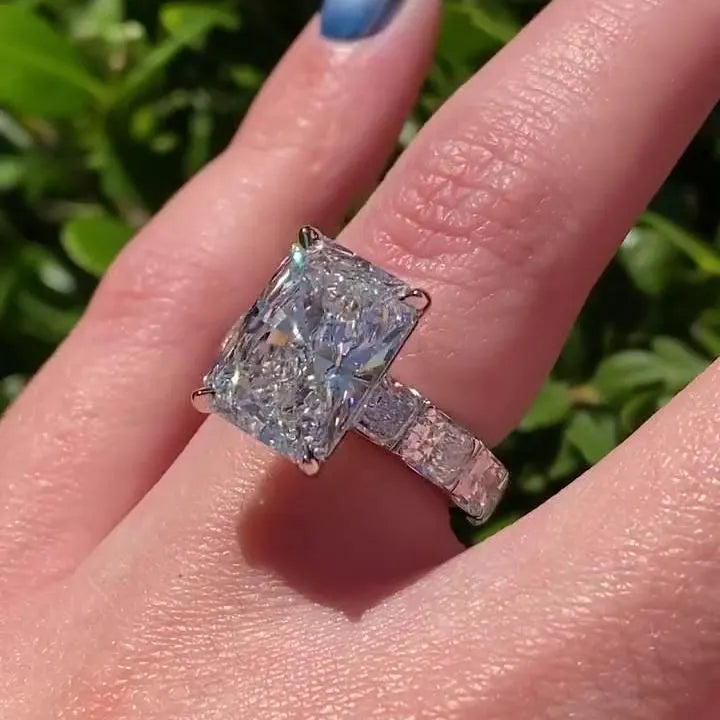 Radiant 7.50tcw Lab Diamond Ring with Elongated Cushion Sides | IGI Certified