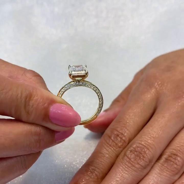 4.30 Carat Emerald Lab Diamond Ring | IGI Certified | Modern Split Shank | White & Yellow Gold