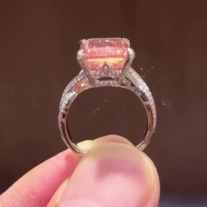 Fancy Pink 5.50ct Emerald Lab Diamond Ring | 0.50ct Side Stones | IGI Certified | 5.50tcw Engagement