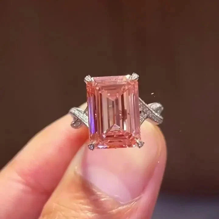 Fancy Pink 5.50ct Emerald Lab Diamond Ring | 0.50ct Side Stones | IGI Certified | 5.50tcw Engagement