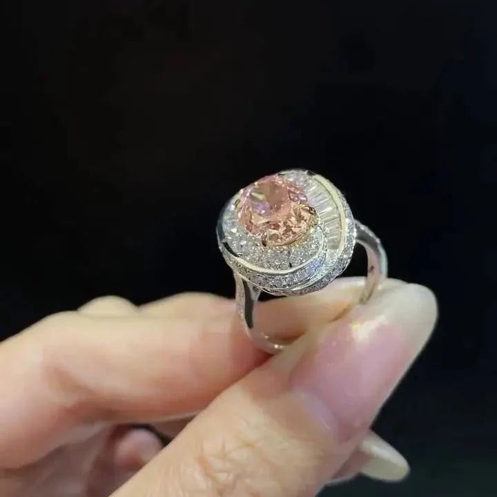 2ct Fancy Pink Oval Lab Diamond Ring | 1.80ct Double Halo Setting | IGI Certified | 3.80tcw