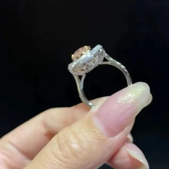 2ct Fancy Pink Oval Lab Diamond Ring | 1.80ct Double Halo Setting | IGI Certified | 3.80tcw