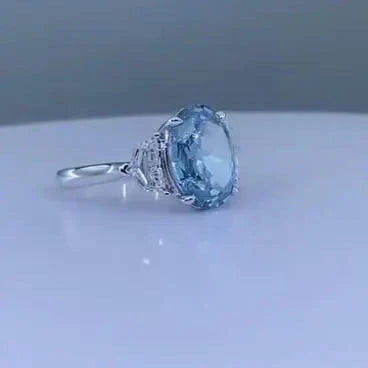 Oval 5.00tcw Fancy Blue Lab-Grown Diamond Engagement Ring | 3-Stone Style | IGI Certified