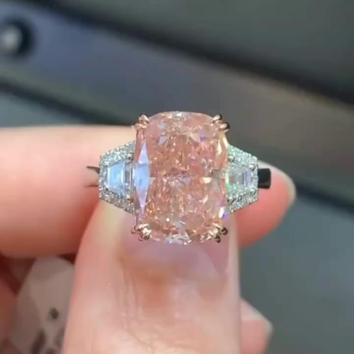 5ct Fancy Pink Cushion Lab Diamond Ring | 0.80ct Tapered Baguettes Side Stones | IGI Certified | 5.80tcw
