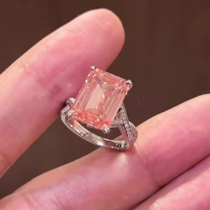 Fancy Pink 5.50ct Emerald Lab Diamond Ring | 0.50ct Side Stones | IGI Certified | 5.50tcw Engagement