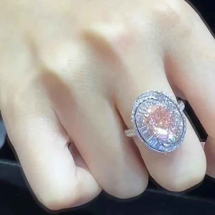 2ct Fancy Pink Oval Lab Diamond Ring | 1.80ct Double Halo Setting | IGI Certified | 3.80tcw