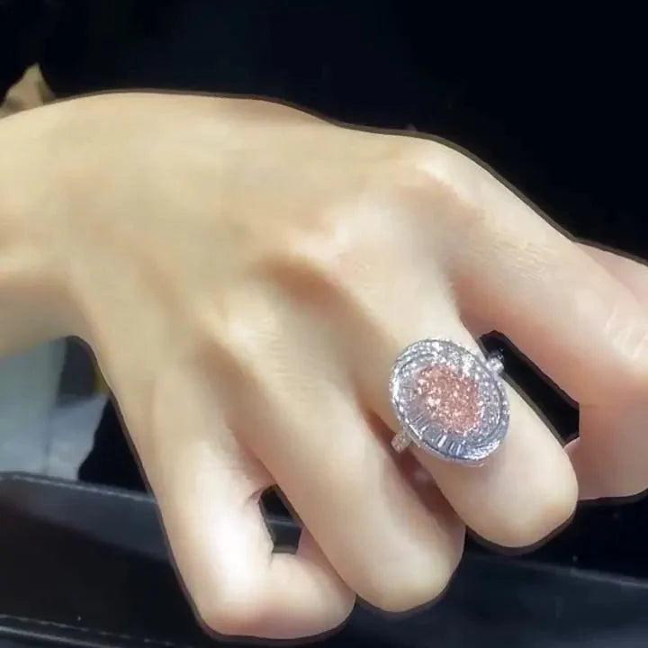 2ct Fancy Pink Oval Lab Diamond Ring | 1.80ct Double Halo Setting | IGI Certified | 3.80tcw