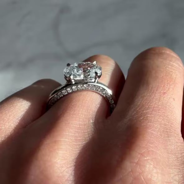 2.40tcw Oval Lab Grown Diamond  | Soft Curves with Hidden Spark Side Stones Engagement Ring | IGI Certified