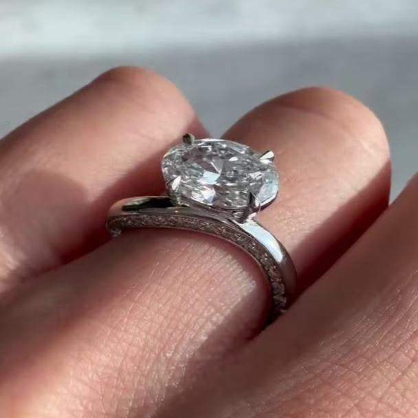 2.40tcw Oval Lab Grown Diamond  | Soft Curves with Hidden Spark Side Stones Engagement Ring | IGI Certified