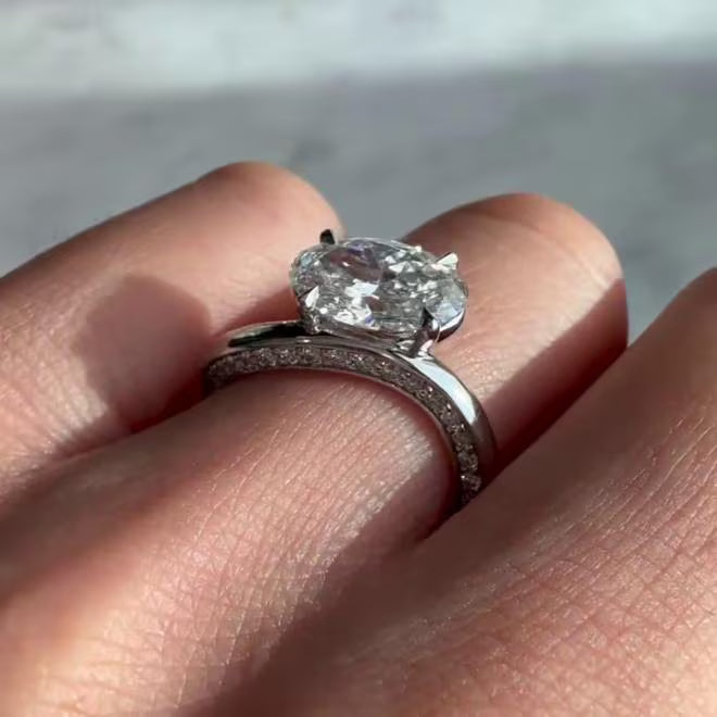 2.40tcw Oval Lab Grown Diamond  | Soft Curves with Hidden Spark Side Stones Engagement Ring | IGI Certified