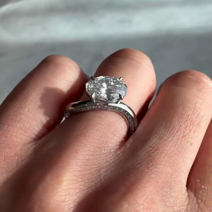 2.40tcw Oval Lab Grown Diamond  | Soft Curves with Hidden Spark Side Stones Engagement Ring | IGI Certified