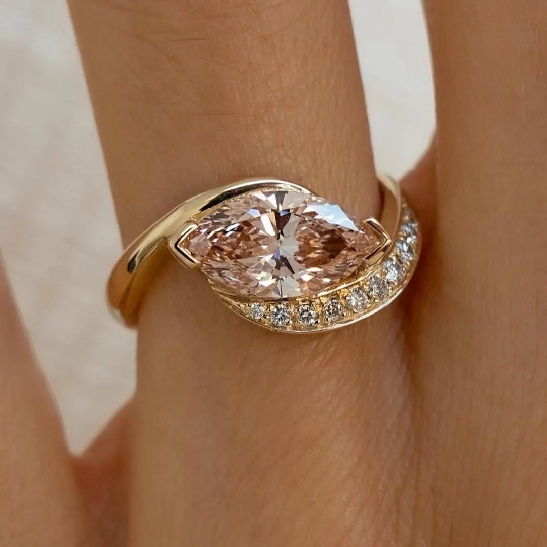 1.60tcw Fancy Pink Marquise Lab Grown Diamond Pavé Ring |  Rapture Engagement Ring