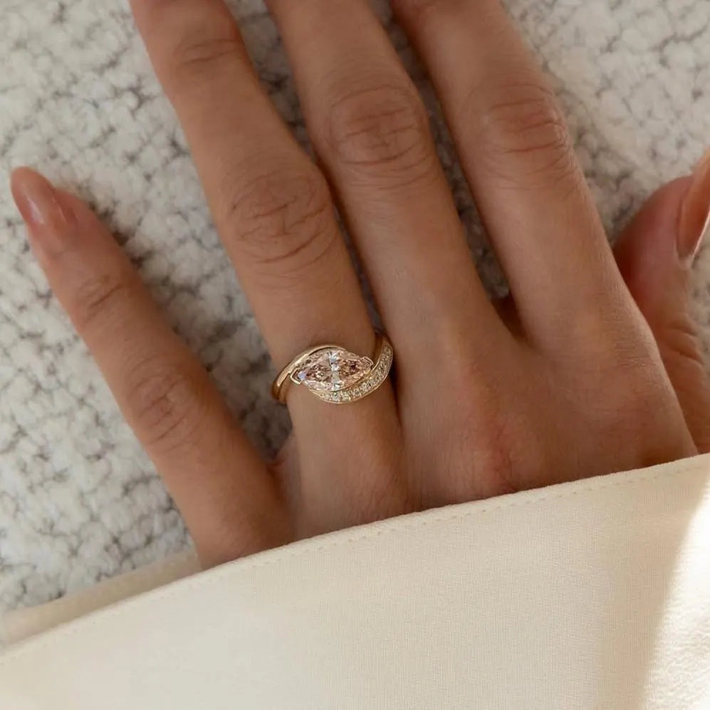 1.60tcw Fancy Pink Marquise Lab Grown Diamond Pavé Ring |  Rapture Engagement Ring