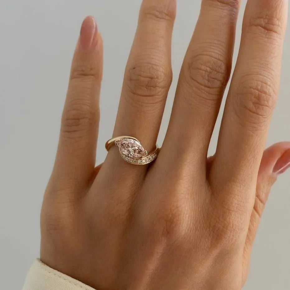 1.60tcw Fancy Pink Marquise Lab Grown Diamond Pavé Ring |  Rapture Engagement Ring