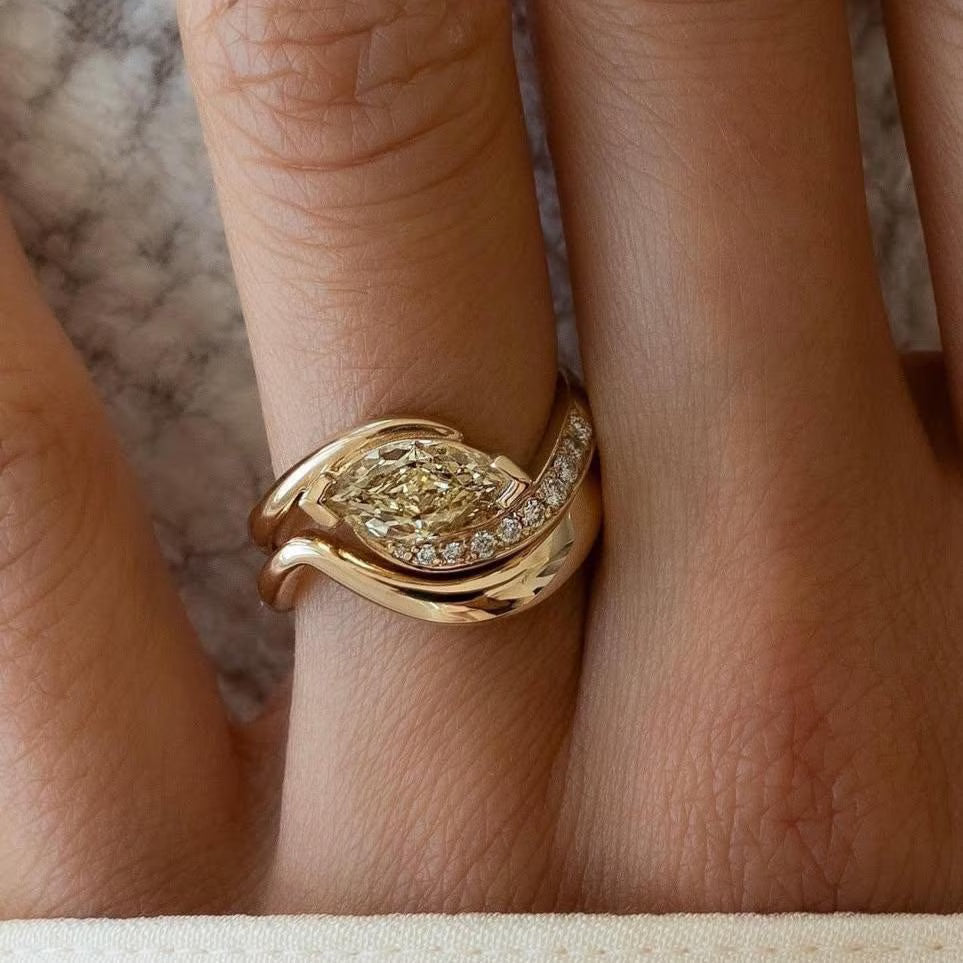 1.50tcw Fancy Yellow Marquise Lab Grown Diamond bypass pavé setting |  Rapture Engagement Ring | IGI Certified