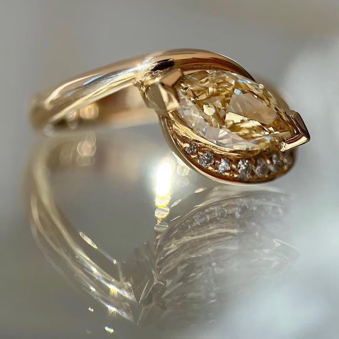 1.50tcw Fancy Yellow Marquise Lab Grown Diamond bypass pavé setting |  Rapture Engagement Ring | IGI Certified