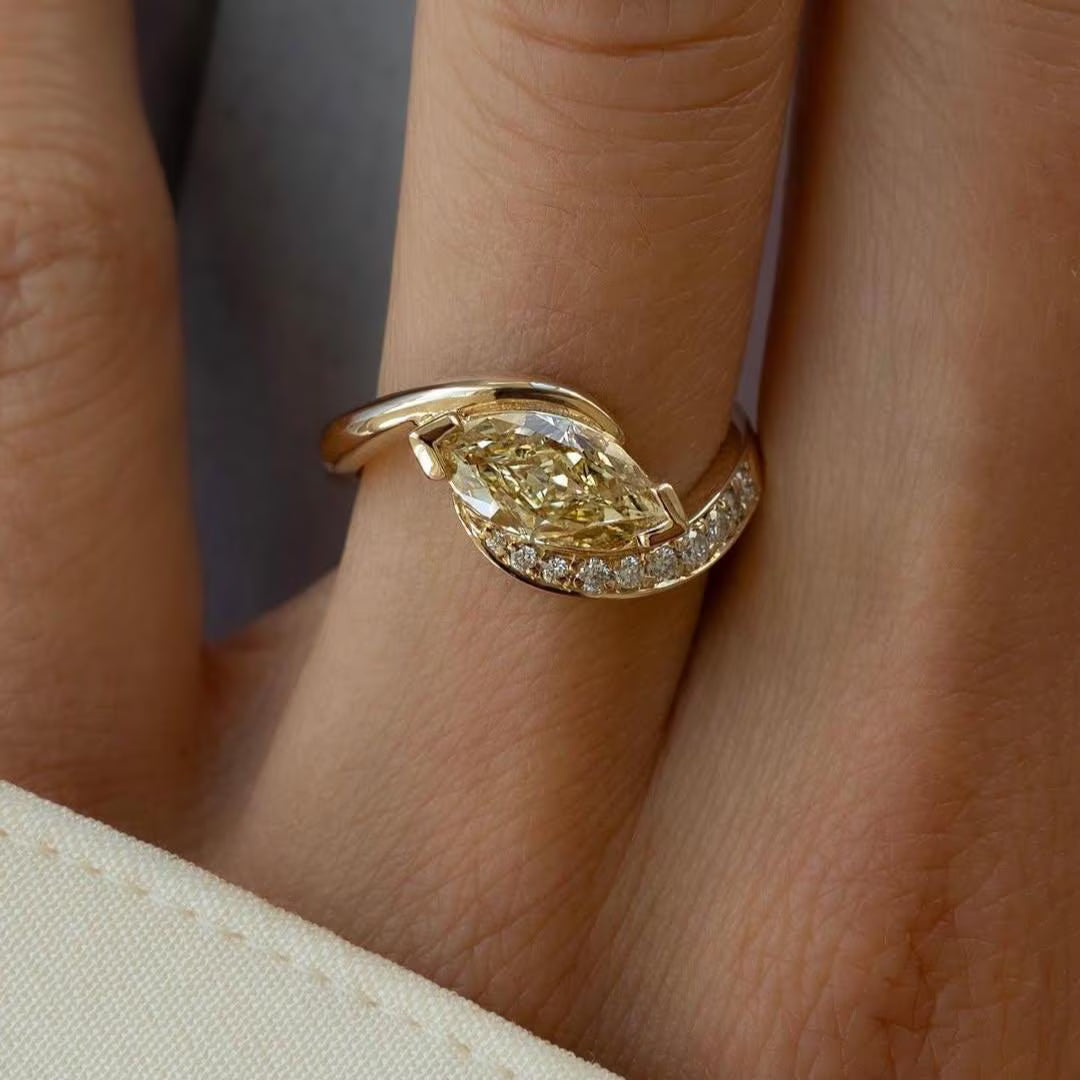 1.50tcw Fancy Yellow Marquise Lab Grown Diamond bypass pavé setting |  Rapture Engagement Ring | IGI Certified