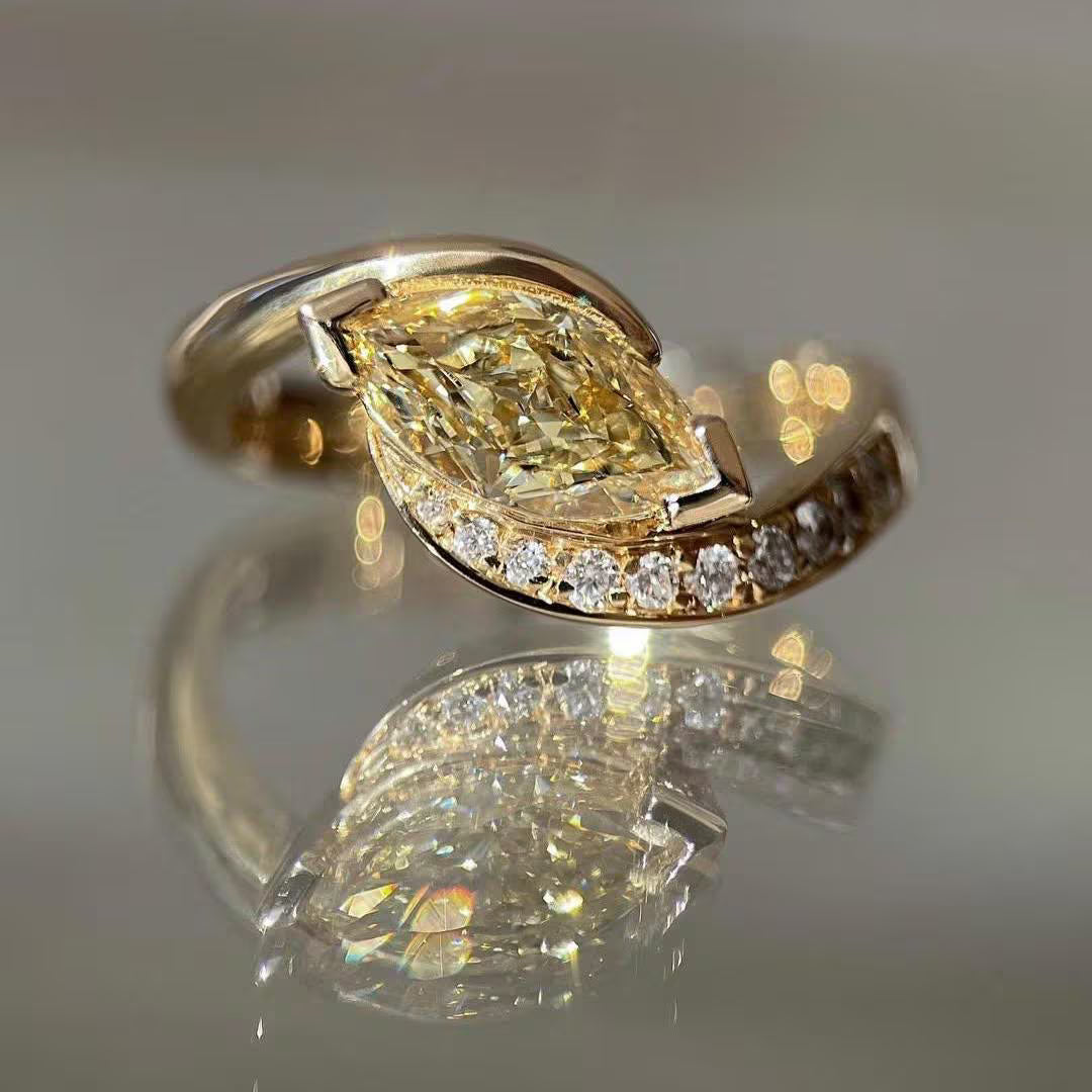 1.50tcw Fancy Yellow Marquise Lab Grown Diamond bypass pavé setting |  Rapture Engagement Ring | IGI Certified