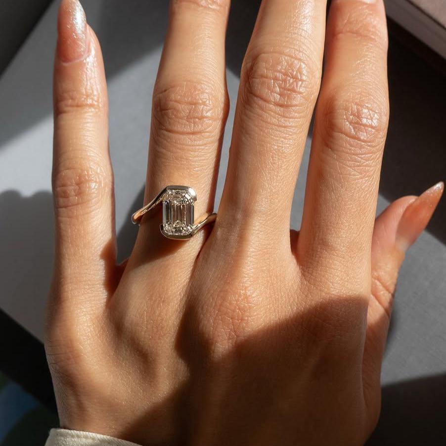 Emerald Cut 5.00ct Lab Grown Diamond Engagement Ring | Signature Rapture Bypass Design | IGI Certified