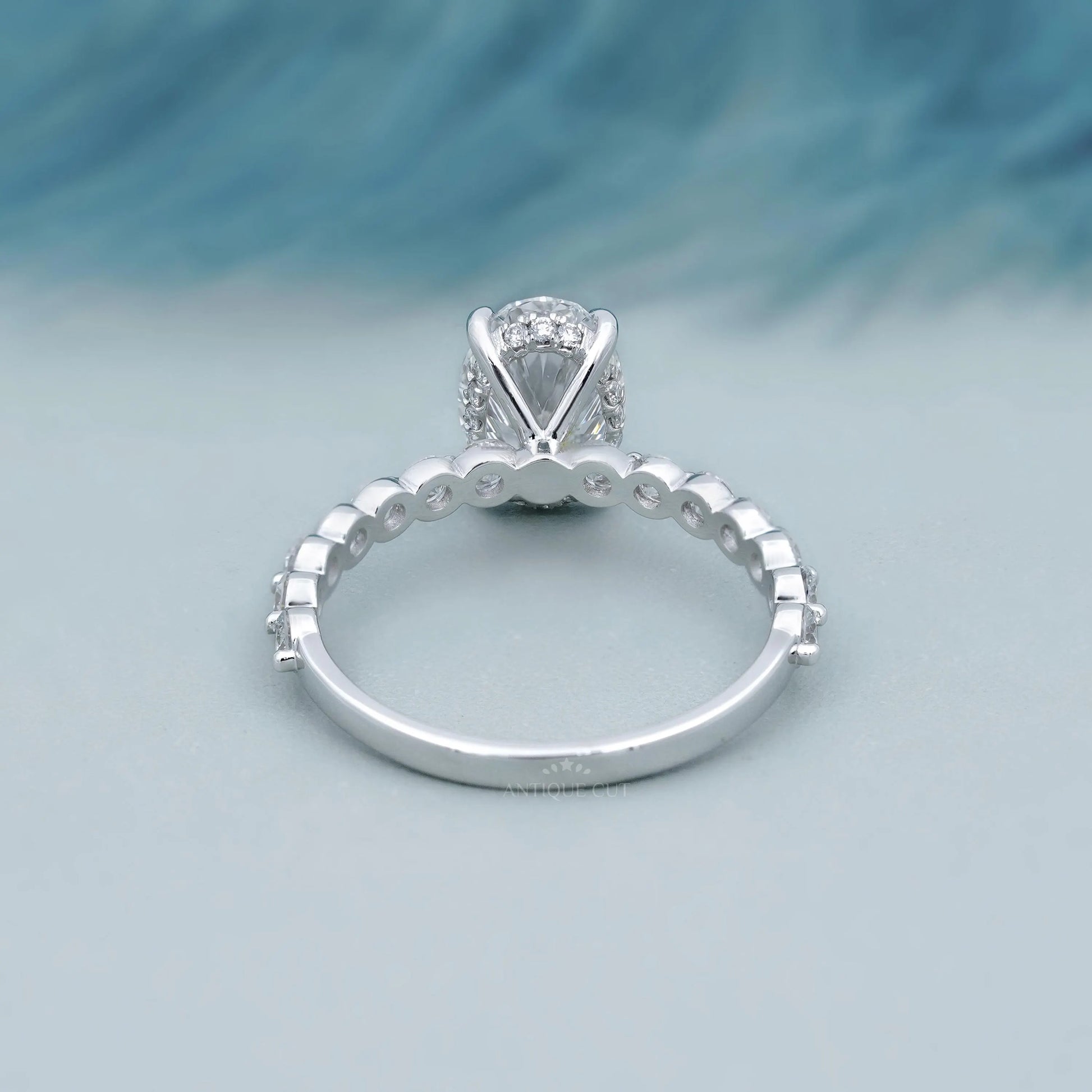 Oval 3.30tcw Lab Grown Diamond Engagement Ring | Hidden Halo & Side Stones | IGI Certified