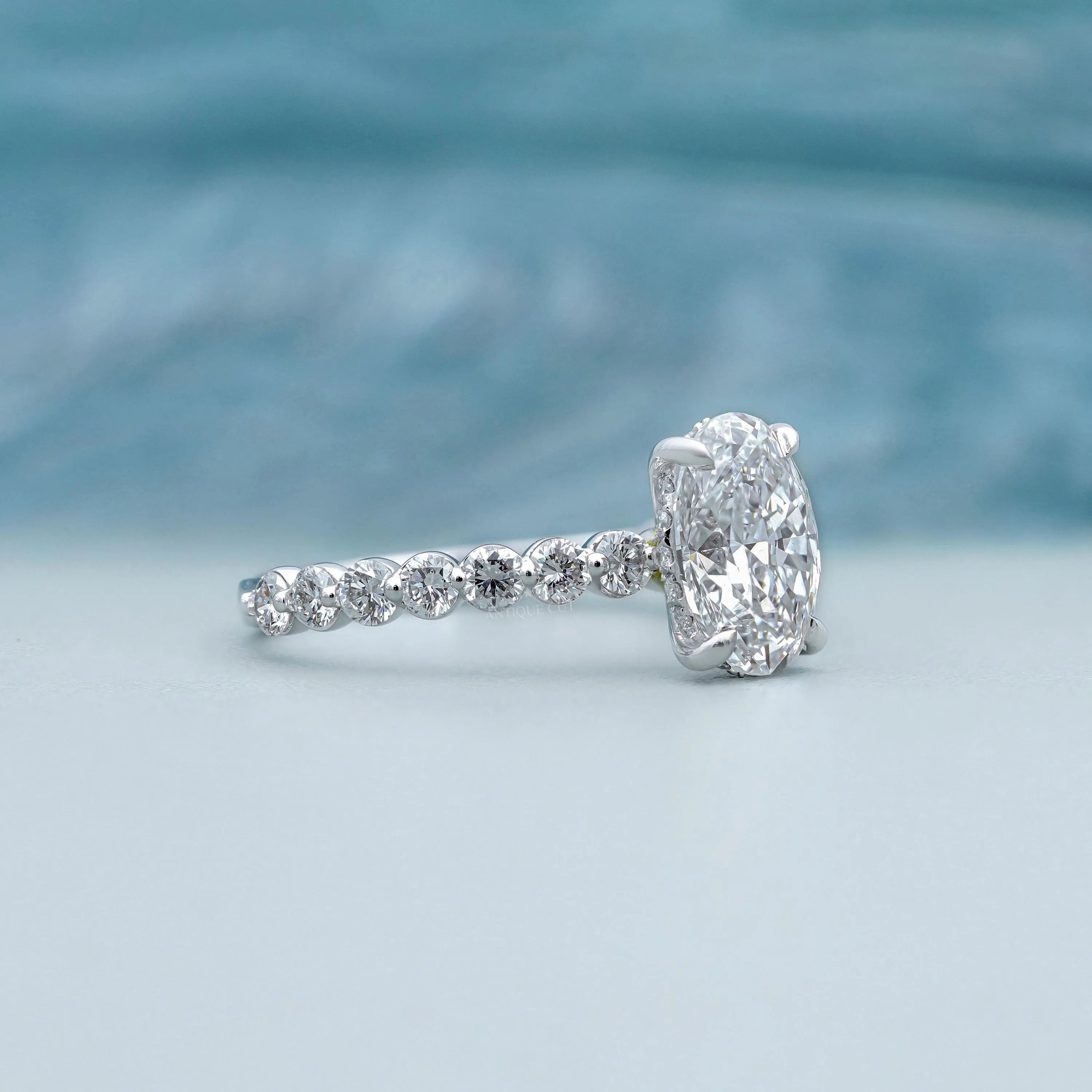 Oval 3.30tcw Lab Grown Diamond Engagement Ring | Hidden Halo & Side Stones | IGI Certified