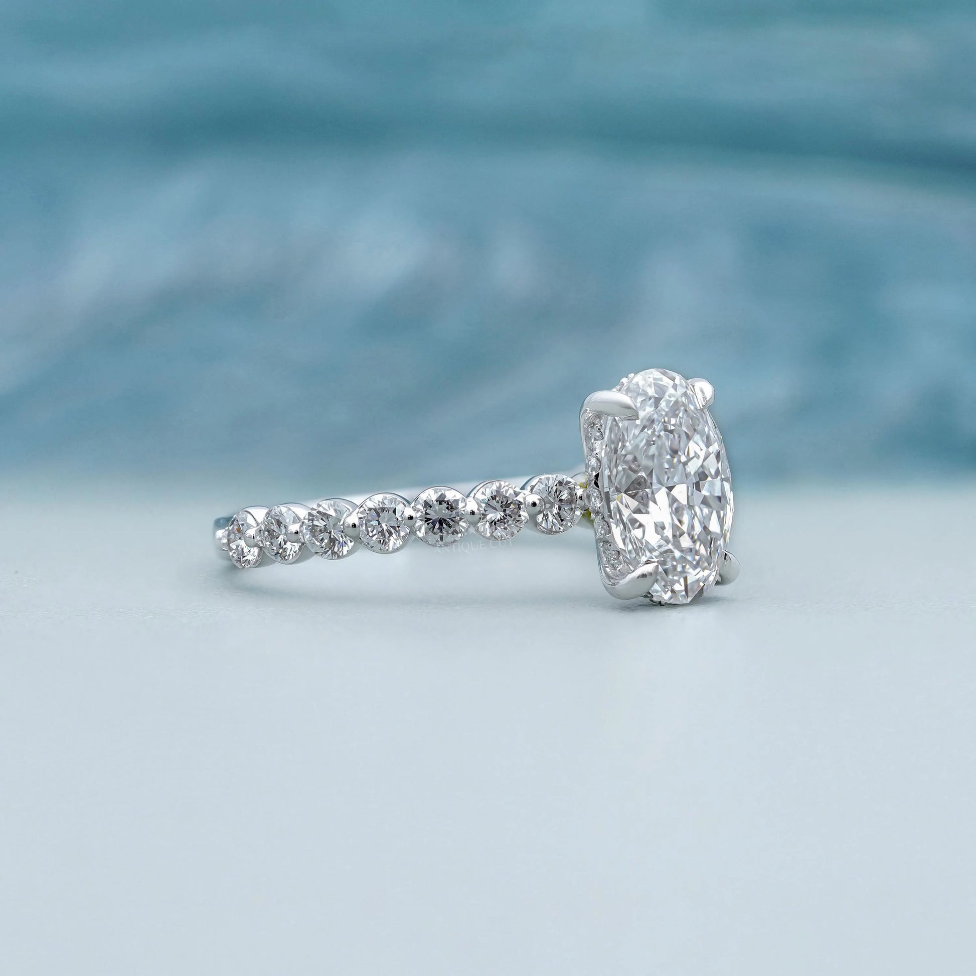 Oval 3.30tcw Lab Grown Diamond Engagement Ring | Hidden Halo & Side Stones | IGI Certified