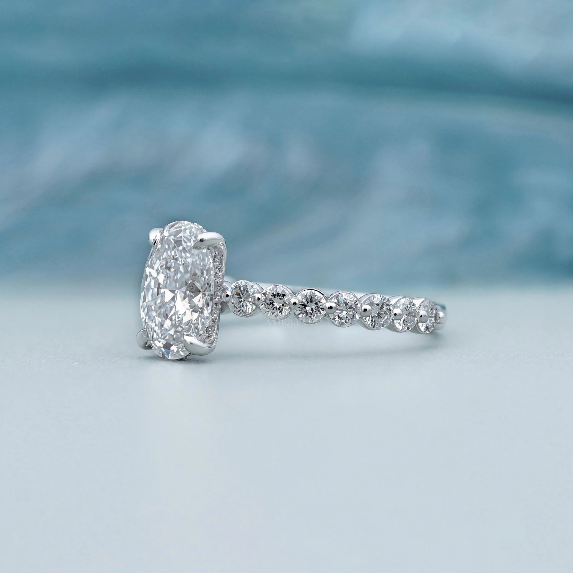 Oval 3.30tcw Lab Grown Diamond Engagement Ring | Hidden Halo & Side Stones | IGI Certified