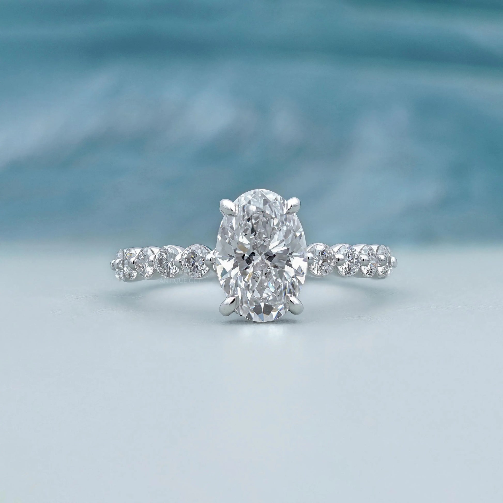 Oval 3.30tcw Lab Grown Diamond Engagement Ring | Hidden Halo & Side Stones | IGI Certified