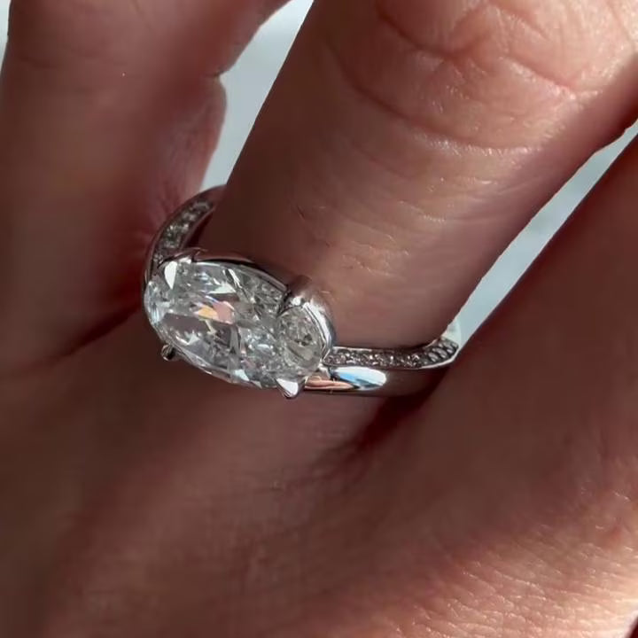 2.40tcw Oval Lab Grown Diamond  | Soft Curves with Hidden Spark Side Stones Engagement Ring | IGI Certified