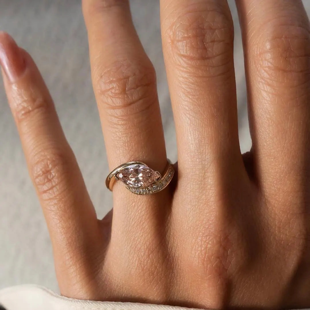 1.60tcw Fancy Pink Marquise Lab Grown Diamond Pavé Ring |  Rapture Engagement Ring