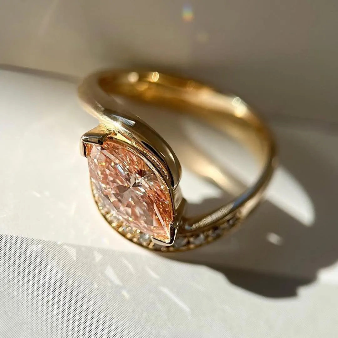 1.60tcw Fancy Pink Marquise Lab Grown Diamond Pavé Ring |  Rapture Engagement Ring